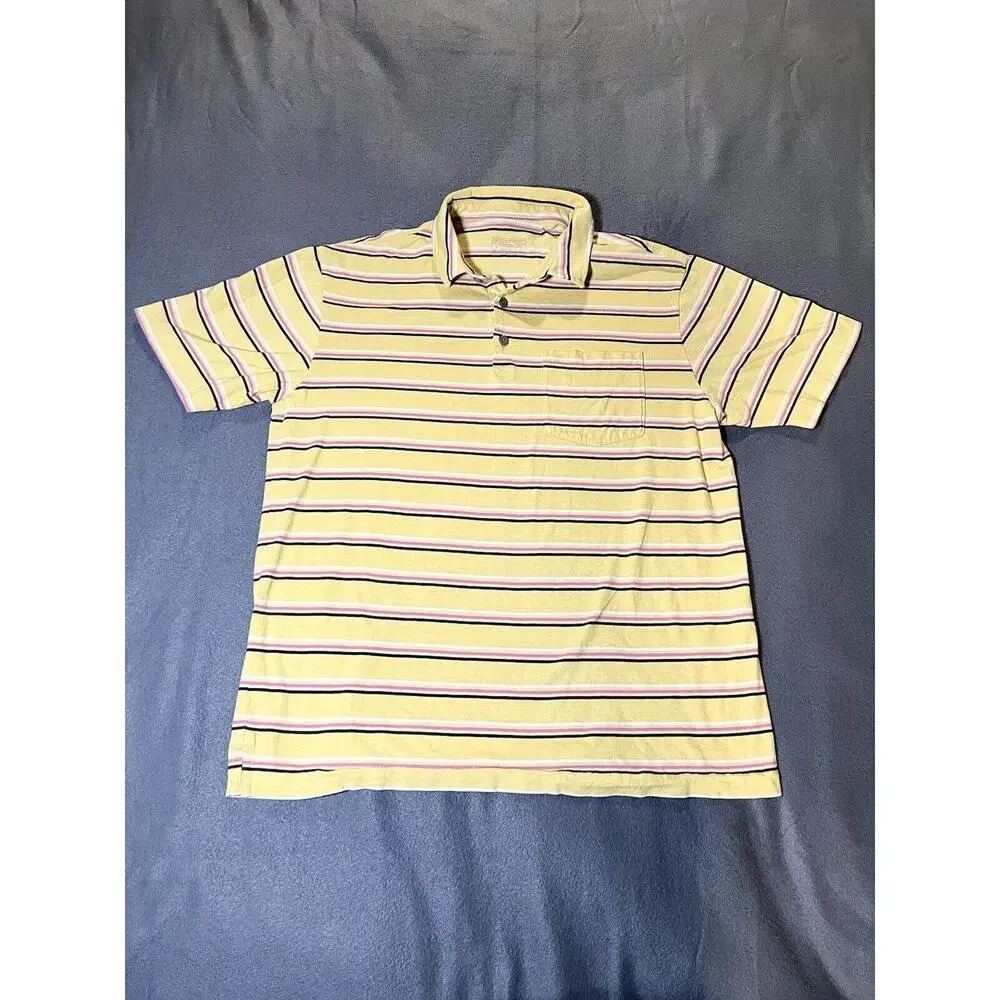 Patagonia Men’s Yellow White Striped Organic Cotton Polo Shirt Size Medium Golf